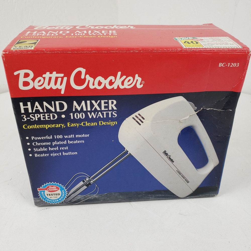 Betty Crocker 3-Speed Hand Mixer 100 Watts White BC-1203 Vintage New In Box